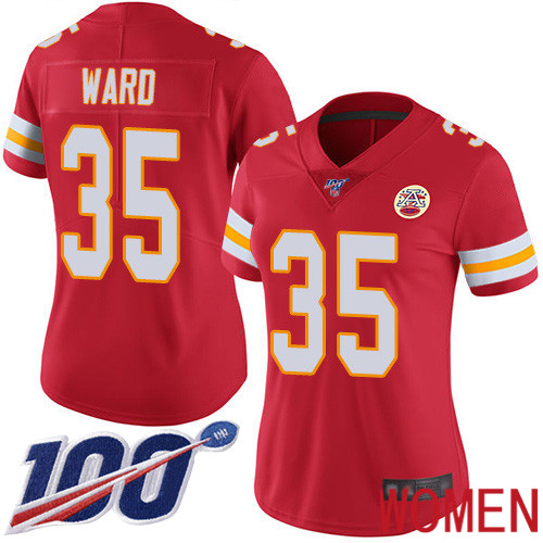 Women Kansas City Chiefs #35 Ward Charvarius Red Team Color Vapor Untouchable Limited Player 100th Season Football Nike NFL Jersey->nfl t-shirts->Sports Accessory